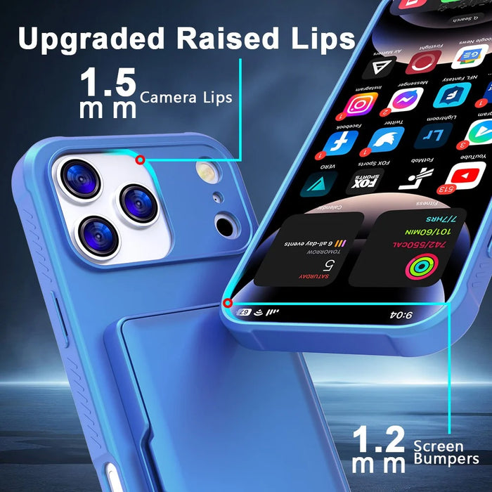 For iPhone 17 Pro Case with Card Holder  /  Mirror  /  Kickstand TPU + PC Phone Back Cover - Navy Blue - 3