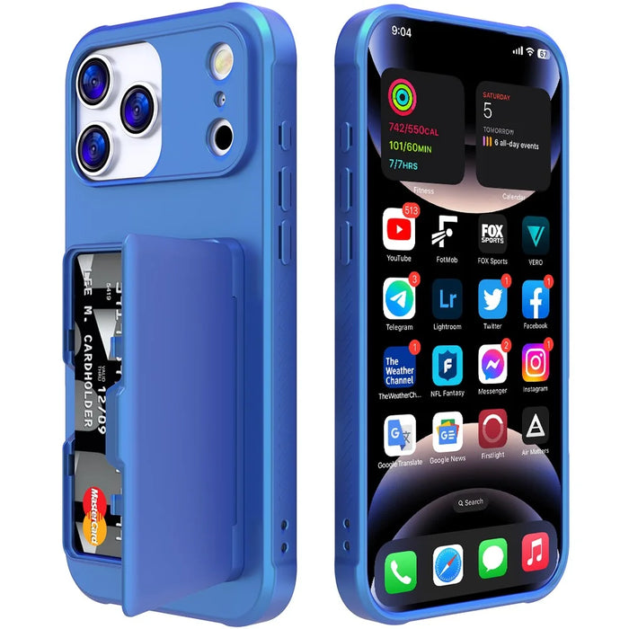 For iPhone 17 Pro Case with Card Holder  /  Mirror  /  Kickstand TPU + PC Phone Back Cover - Navy Blue - 7