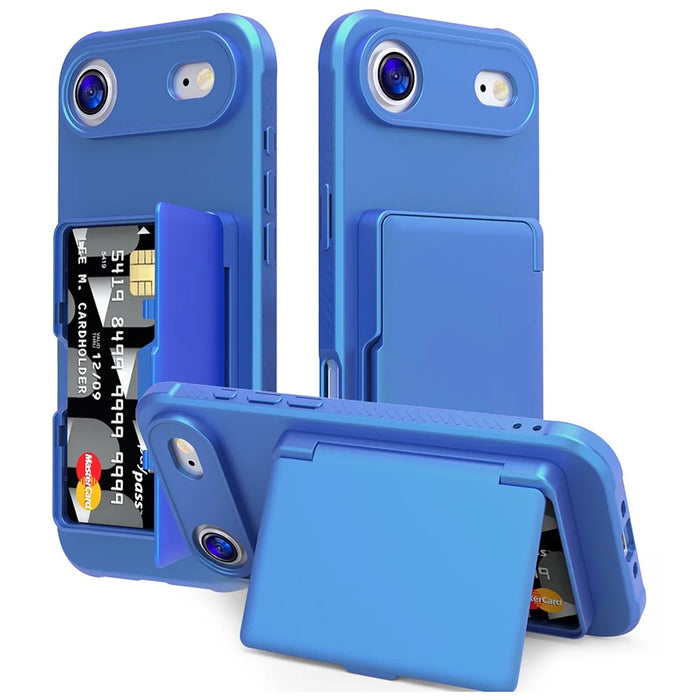 For iPhone Air Case with Card Holder  /  Mirror  /  Kickstand TPU + PC Phone Back Cover - Navy Blue - 1
