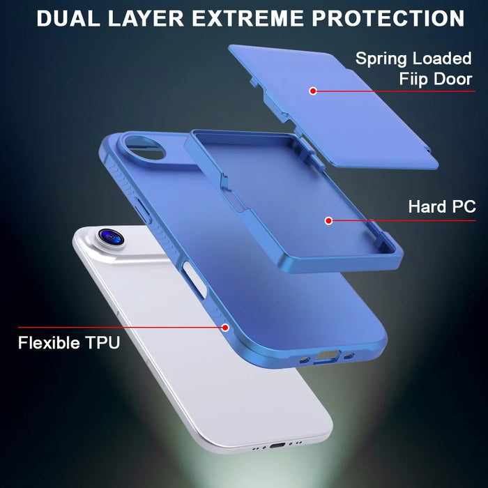 For iPhone Air Case with Card Holder  /  Mirror  /  Kickstand TPU + PC Phone Back Cover - Navy Blue - 2
