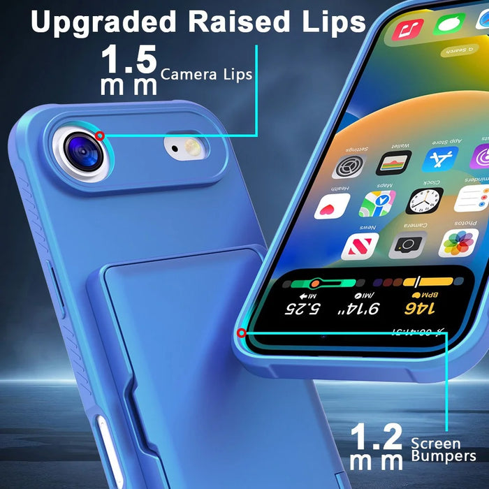 For iPhone Air Case with Card Holder  /  Mirror  /  Kickstand TPU + PC Phone Back Cover - Navy Blue - 3