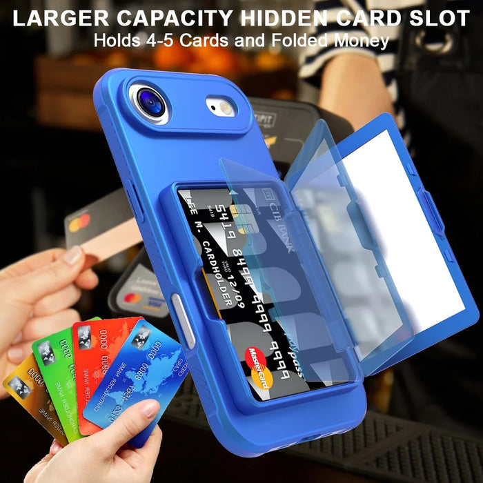 For iPhone Air Case with Card Holder  /  Mirror  /  Kickstand TPU + PC Phone Back Cover - Navy Blue - 6