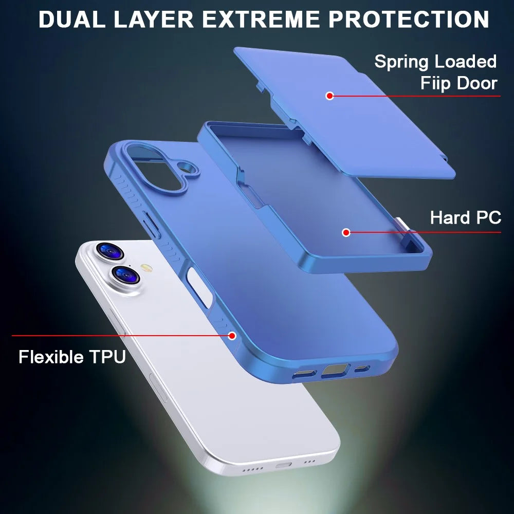 For iPhone 17 Case with Card Holder  /  Mirror  /  Kickstand TPU + PC Phone Back Cover - Navy Blue - 2