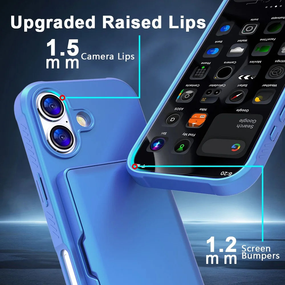 For iPhone 17 Case with Card Holder  /  Mirror  /  Kickstand TPU + PC Phone Back Cover - Navy Blue - 3