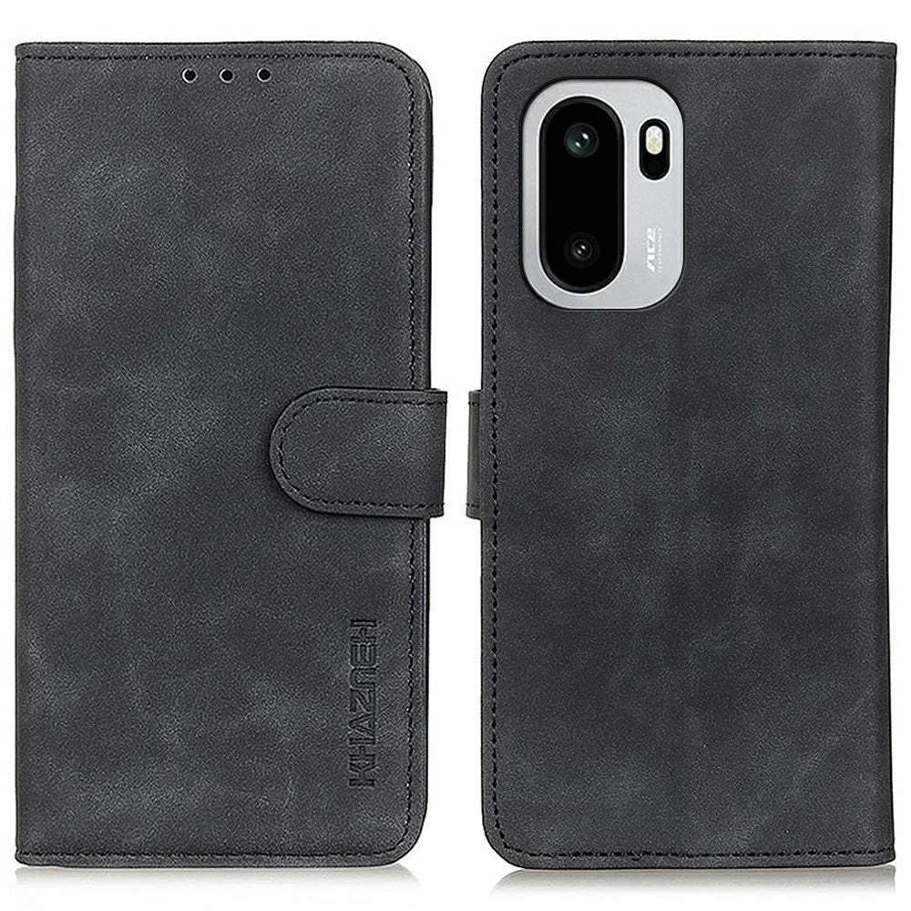 KHAZNEH PU Leather Case for OnePlus Ace 6 5G / Ace 6T 5G / 15R 5G Retro Texture Phone Cover - Black - 1