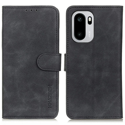 KHAZNEH PU Leather Case for OnePlus Ace 6 5G / Ace 6T 5G / 15R 5G Retro Texture Phone Cover - Black - 1