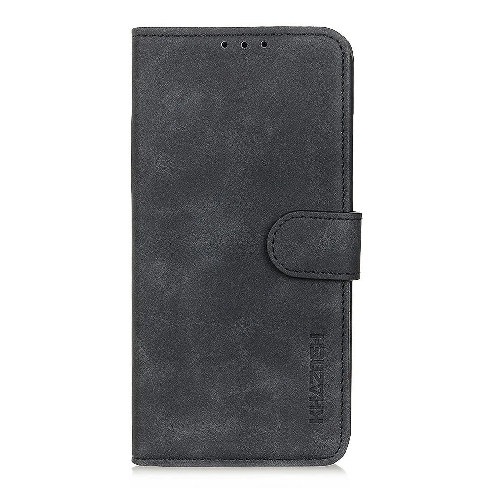 KHAZNEH PU Leather Case for OnePlus Ace 6 5G / Ace 6T 5G / 15R 5G Retro Texture Phone Cover - Black - 6