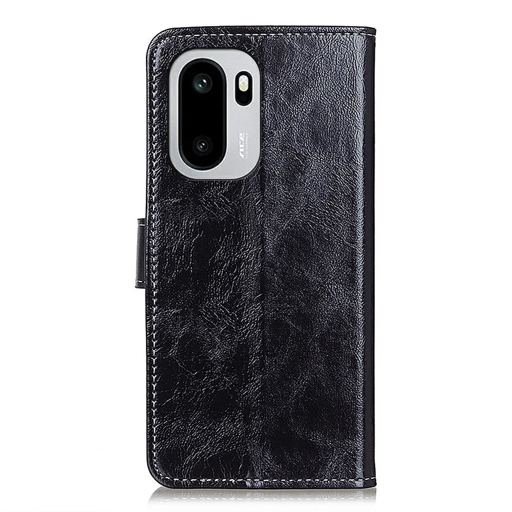 Leather Case for OnePlus Ace 6 5G / Ace 6T 5G / 15R 5G Wallet Phone Cover Crazy Horse Texture - Black - 4