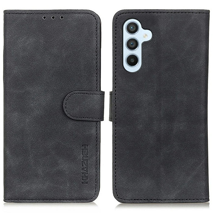 KHAZNEH For Samsung Galaxy A37 5G Case PU Leather Retro Texture Phone Cover - Black - 1