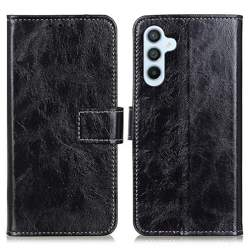 For Samsung Galaxy A37 5G Case Wallet Leather Phone Cover Crazy Horse Texture - Black - 1