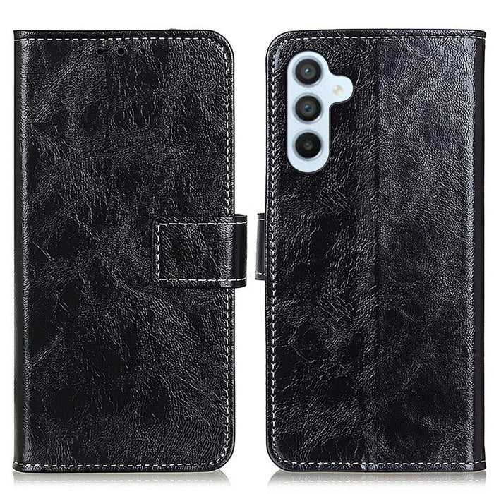 For Samsung Galaxy A37 5G Case Wallet Leather Phone Cover Crazy Horse Texture - Black - 1