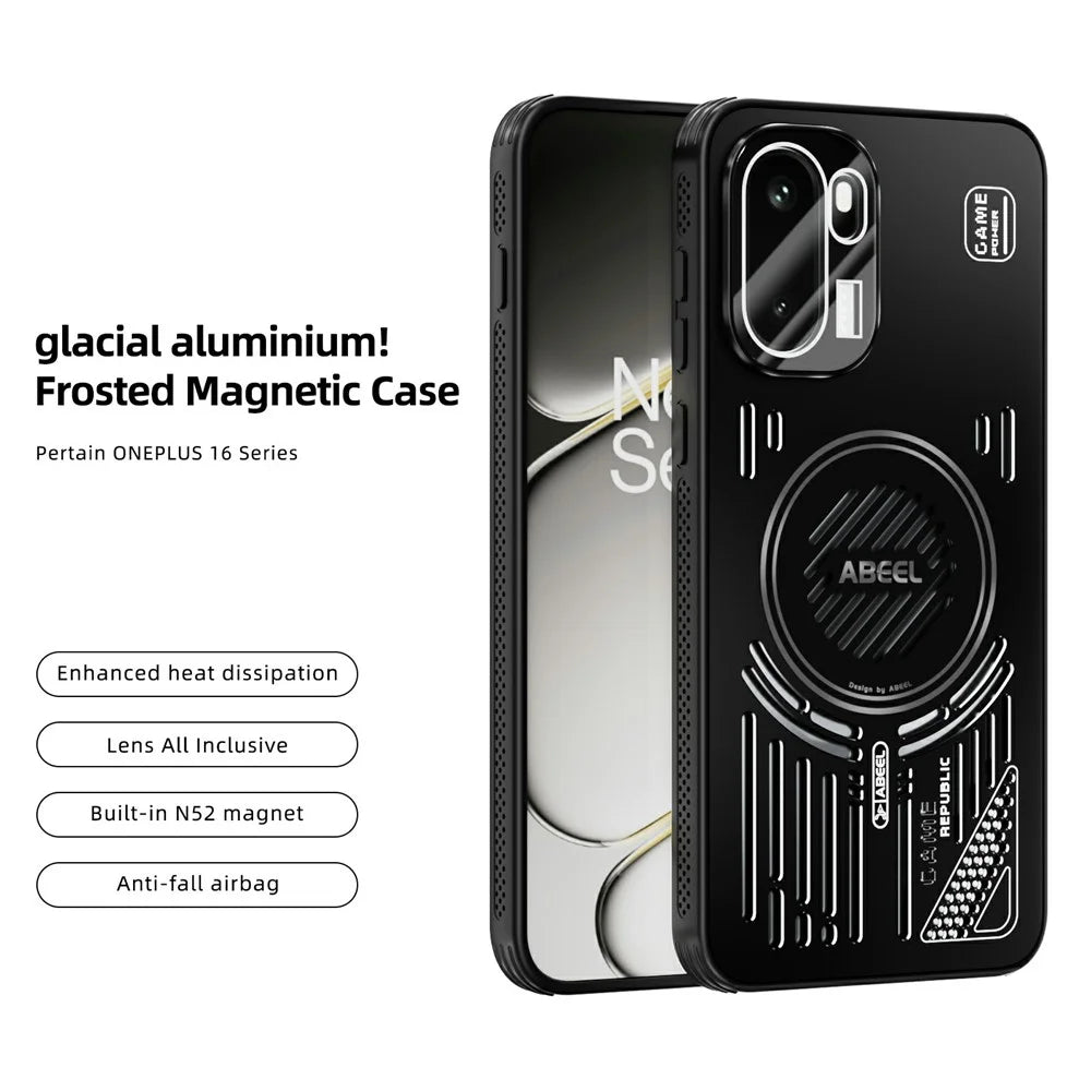 ABEEL For OnePlus 15R 5G / Ace 6T 5G / Ace 6 5G Magnetic Case Aluminium Alloy + PC + TPU Hollow Heat Dissipation Phone Cover - Black - 2