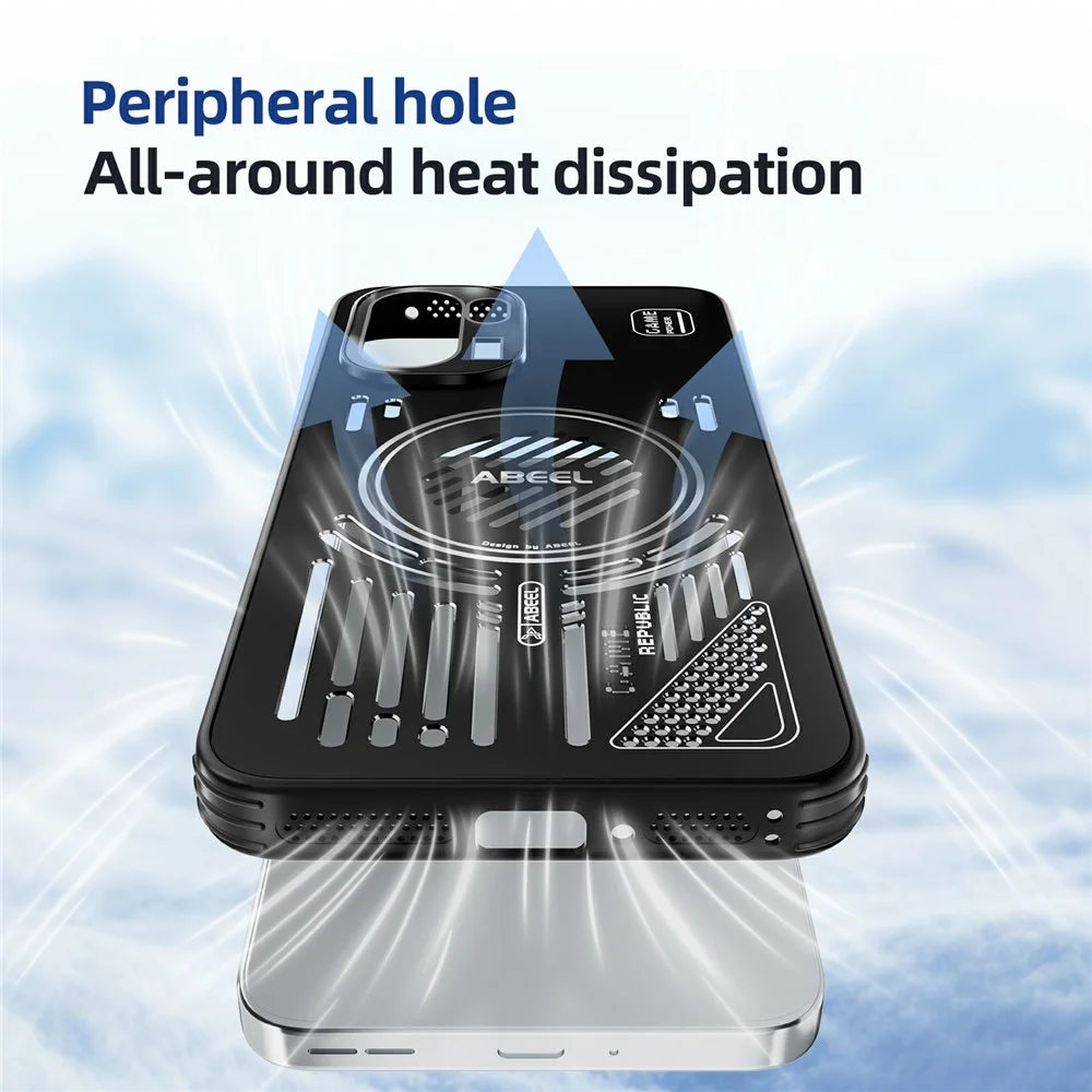 ABEEL For OnePlus 15R 5G / Ace 6T 5G / Ace 6 5G Magnetic Case Aluminium Alloy + PC + TPU Hollow Heat Dissipation Phone Cover - Black - 6