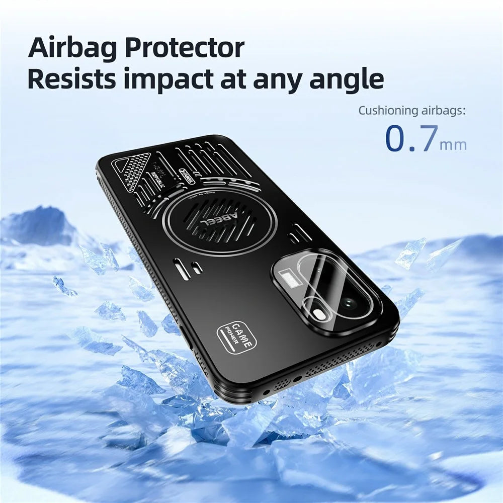 ABEEL For OnePlus 15R 5G / Ace 6T 5G / Ace 6 5G Magnetic Case Aluminium Alloy + PC + TPU Hollow Heat Dissipation Phone Cover - Black - 7