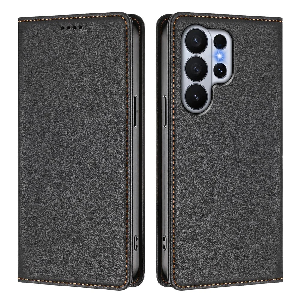 For Samsung Galaxy S26 Ultra Leather Wallet Case Magnetic Closure RFID Blocking Phone Cover - Black - 1