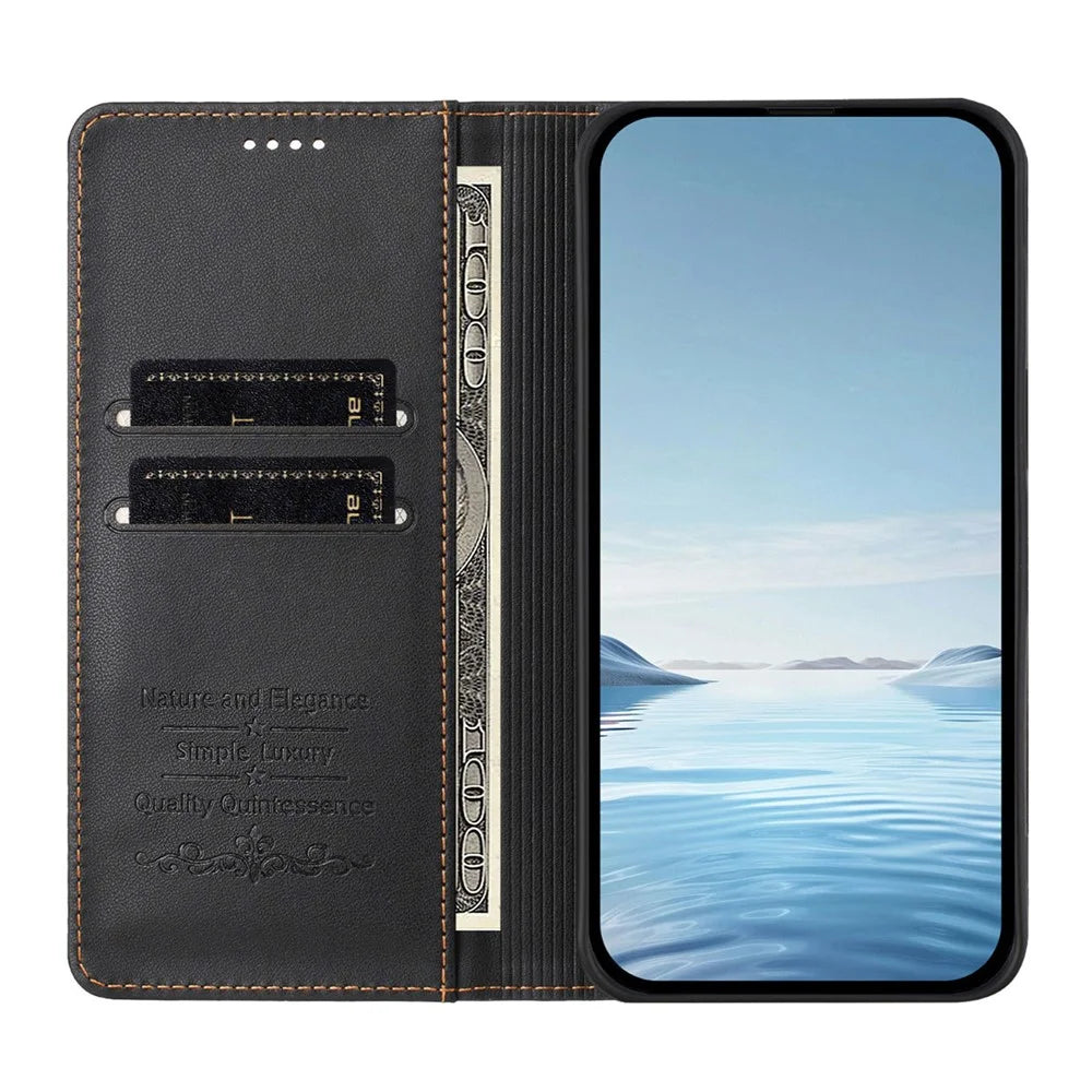 For Samsung Galaxy S26 Ultra Leather Wallet Case Magnetic Closure RFID Blocking Phone Cover - Black - 3