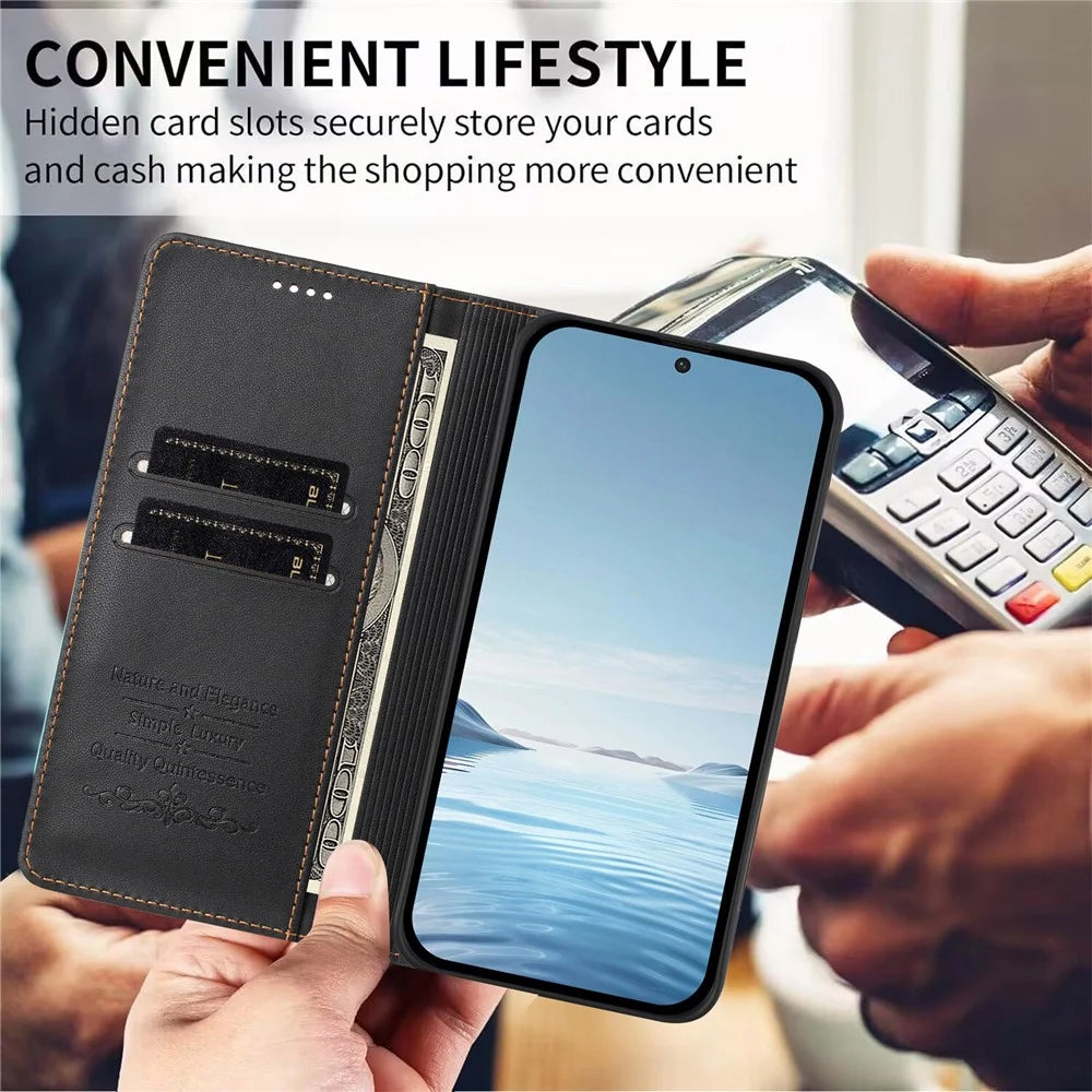 For Samsung Galaxy S26 Ultra Leather Wallet Case Magnetic Closure RFID Blocking Phone Cover - Black - 7