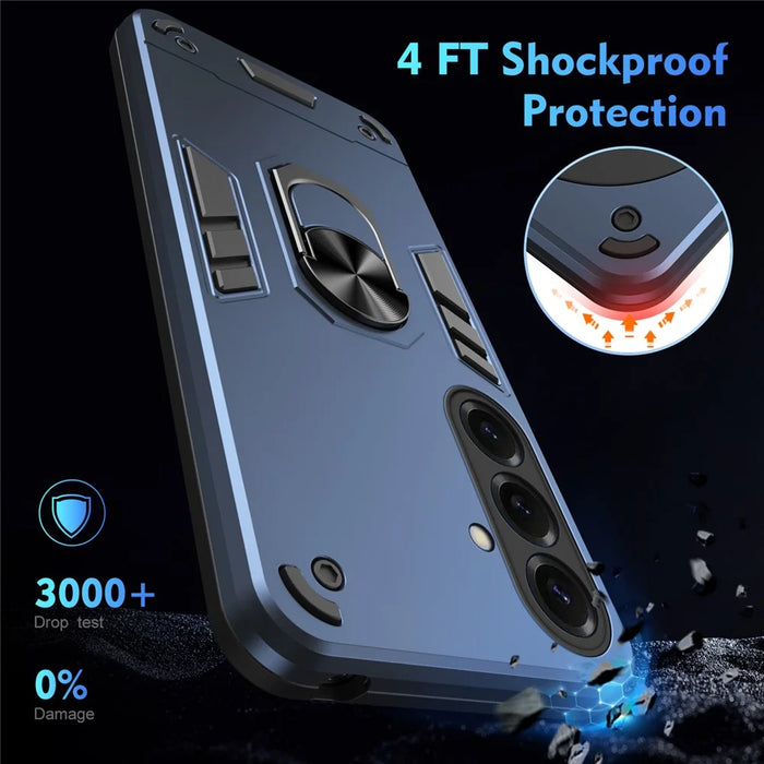 For Samsung Galaxy S26 Case PC + TPU Drop Defend Phone Cover with Ring Kickstand - Blue - 4