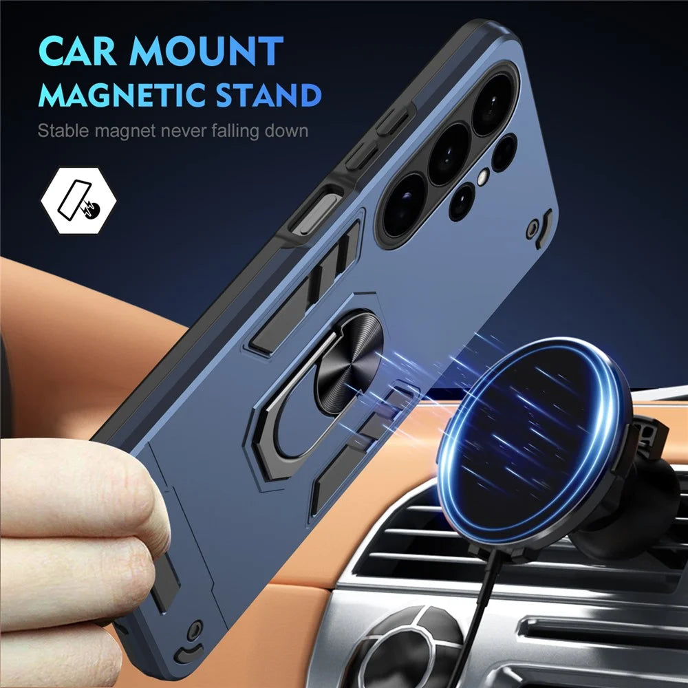 For Samsung Galaxy S26 Ultra Case PC + TPU Drop Defend Phone Cover with Ring Kickstand - Blue - 2