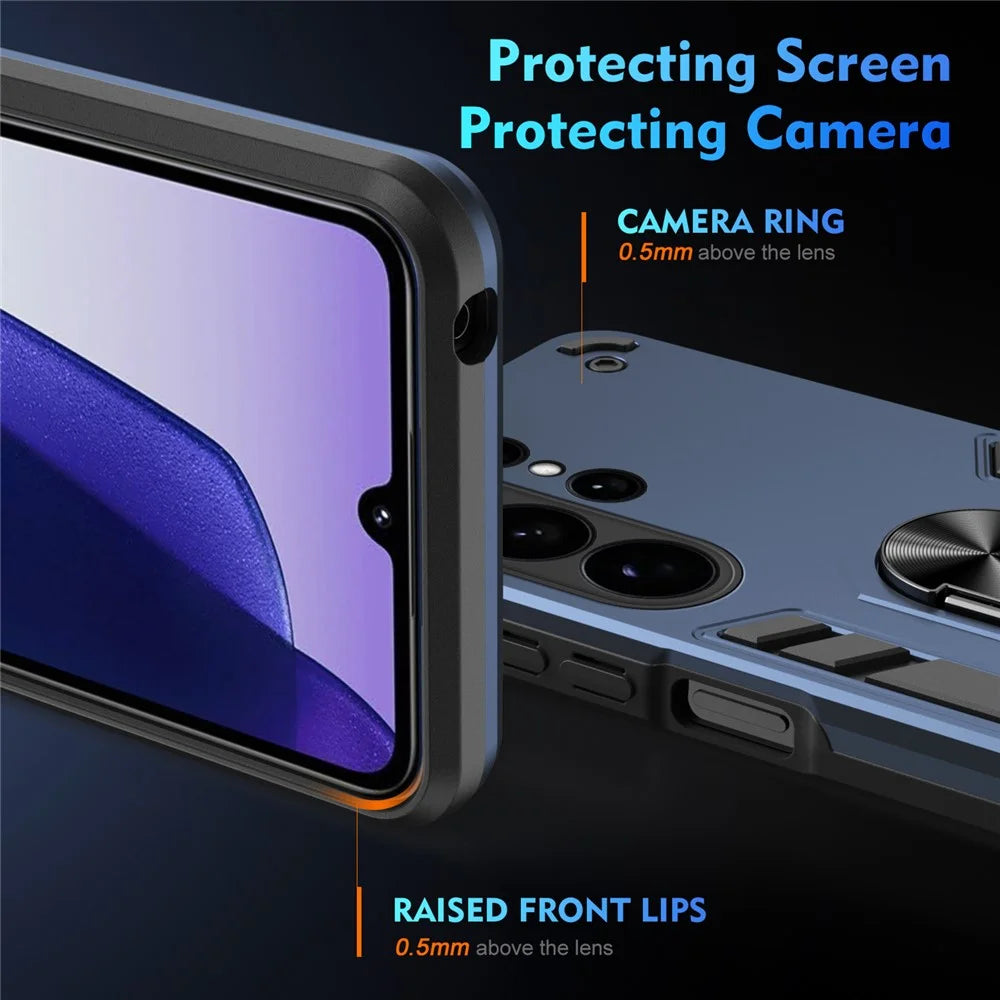 For Samsung Galaxy S26 Ultra Case PC + TPU Drop Defend Phone Cover with Ring Kickstand - Blue - 3