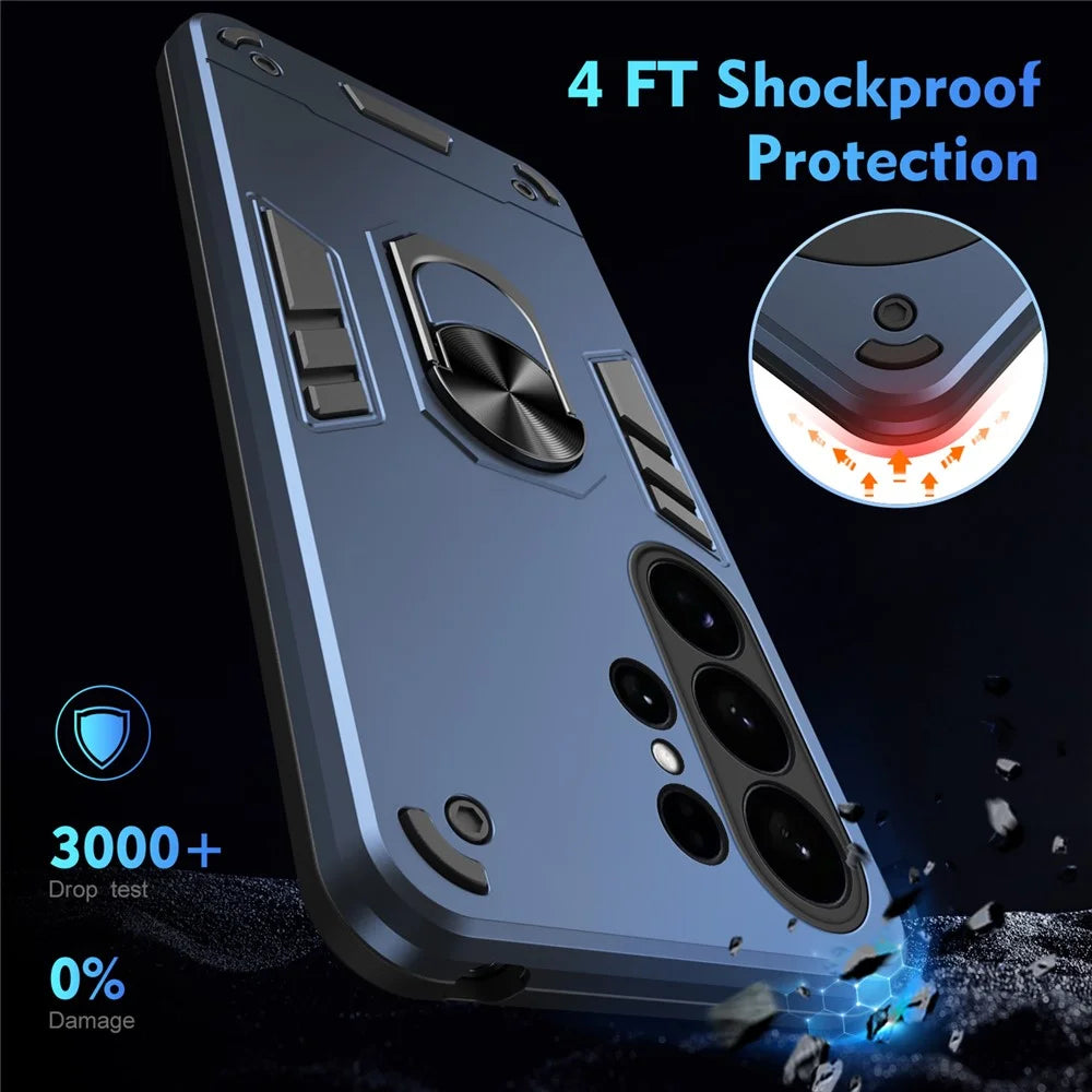 For Samsung Galaxy S26 Ultra Case PC + TPU Drop Defend Phone Cover with Ring Kickstand - Blue - 4