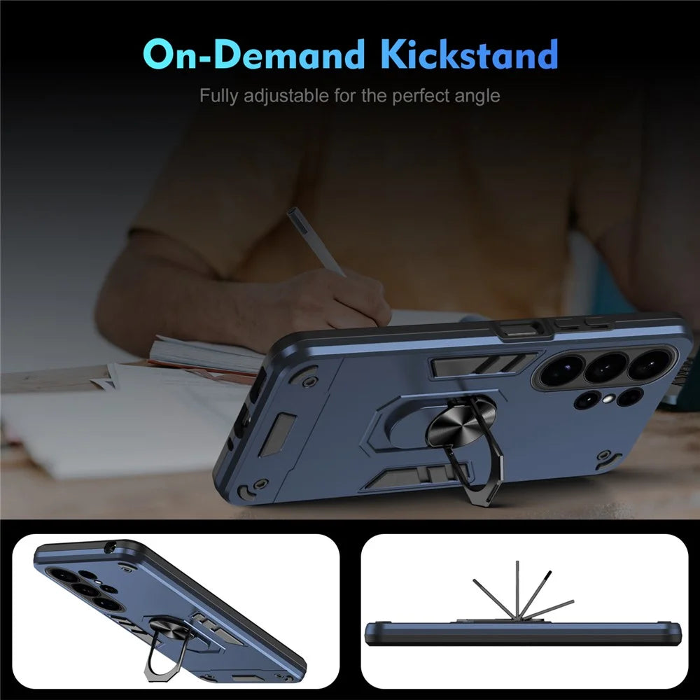 For Samsung Galaxy S26 Ultra Case PC + TPU Drop Defend Phone Cover with Ring Kickstand - Blue - 6