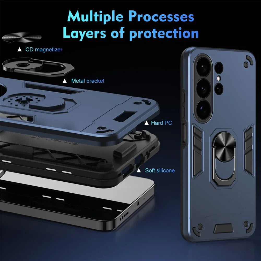 For Samsung Galaxy S26 Ultra Case PC + TPU Drop Defend Phone Cover with Ring Kickstand - Blue - 7
