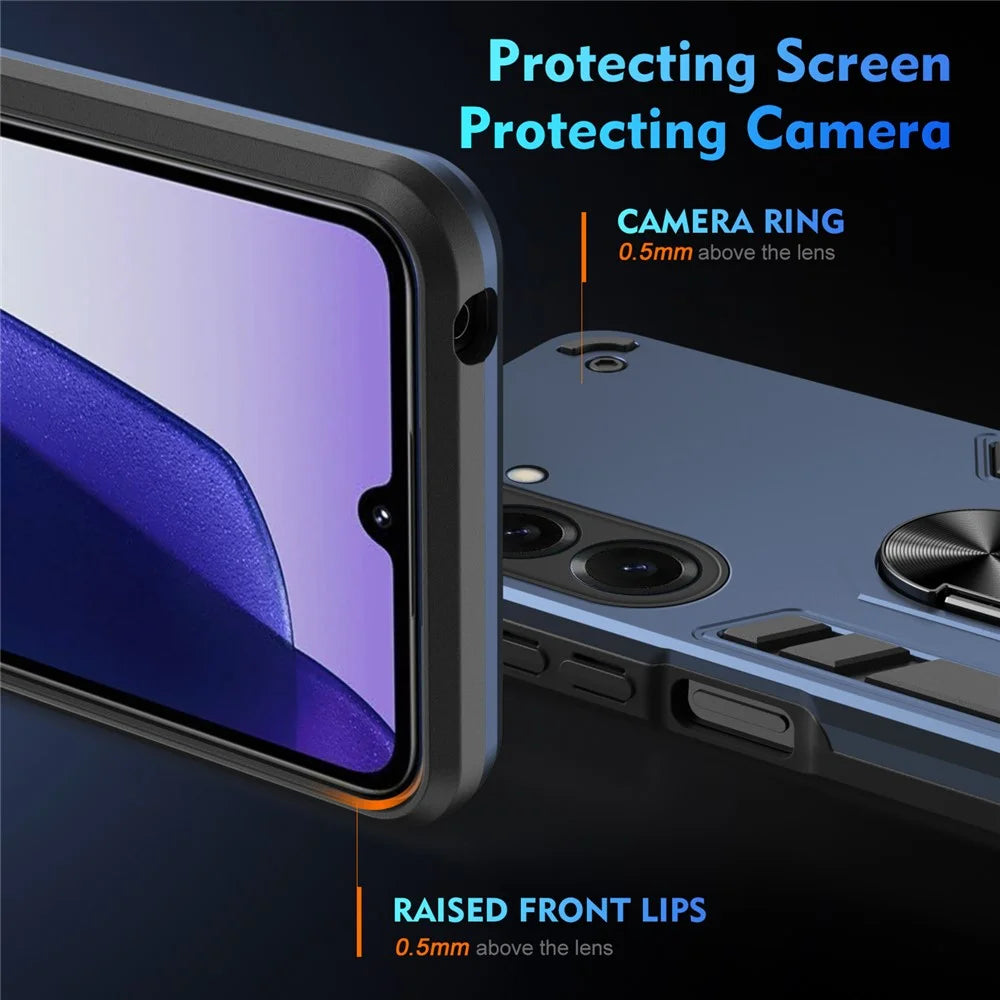 For Samsung Galaxy S26+ Case PC + TPU Drop Defend Phone Cover with Ring Kickstand - Blue - 3