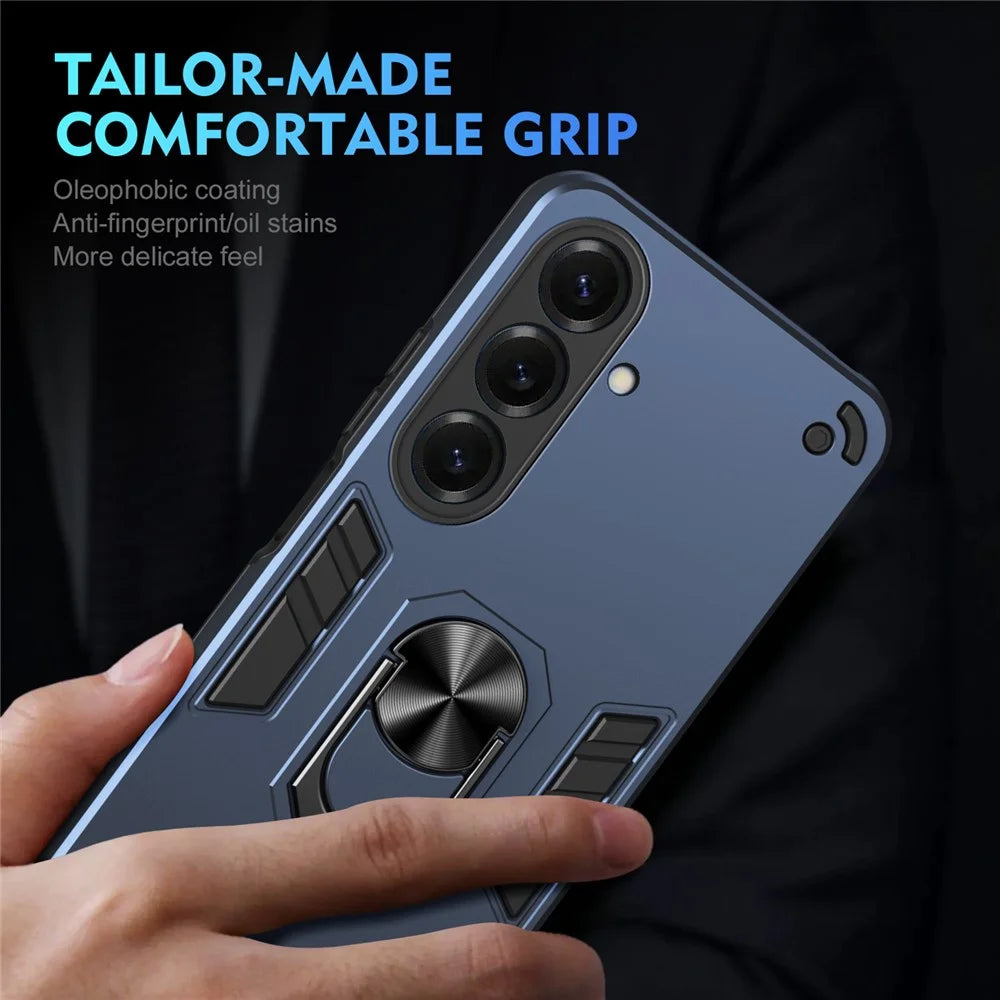 For Samsung Galaxy S26+ Case PC + TPU Drop Defend Phone Cover with Ring Kickstand - Blue - 5