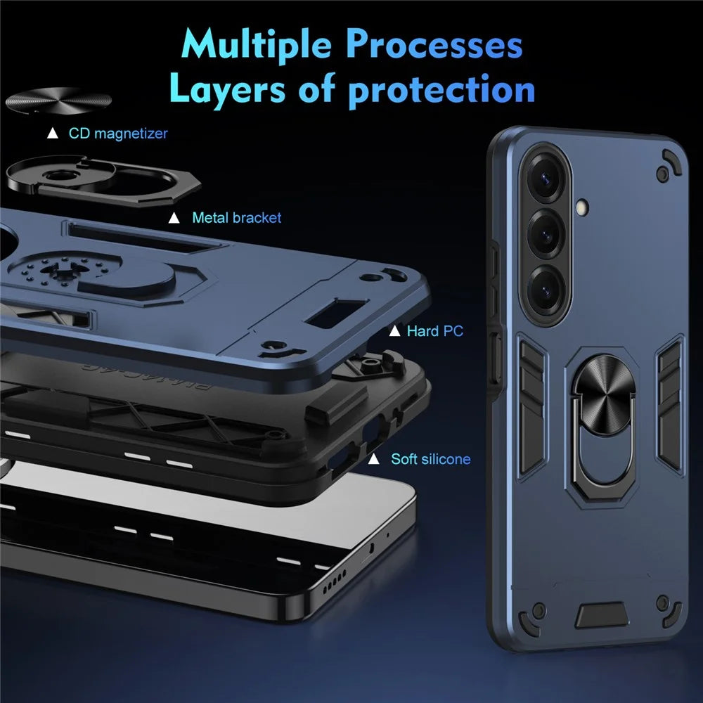 For Samsung Galaxy S26+ Case PC + TPU Drop Defend Phone Cover with Ring Kickstand - Blue - 7
