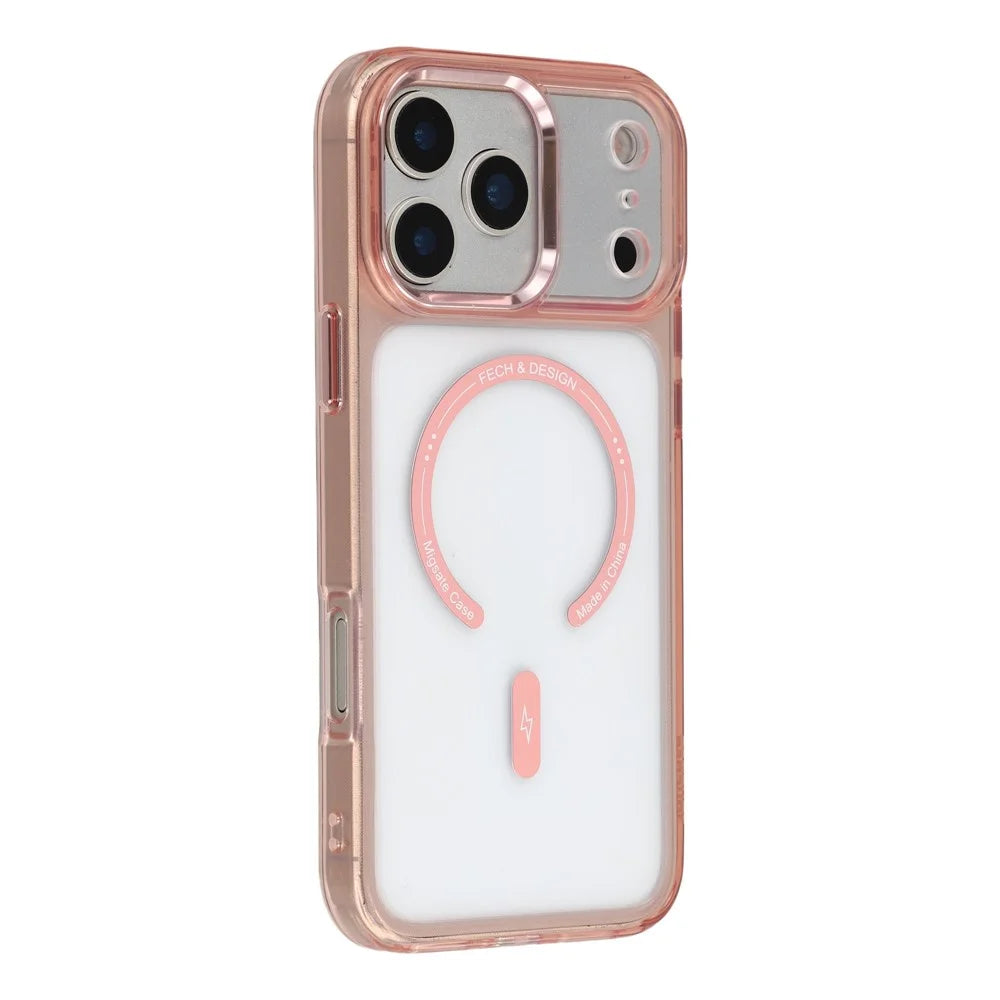 JAUCASE For iPhone 17 Pro Max Magnetic Case Shockproof TPU PC Phone Cover Compatible with MagSafe - Transparent Pink - 1