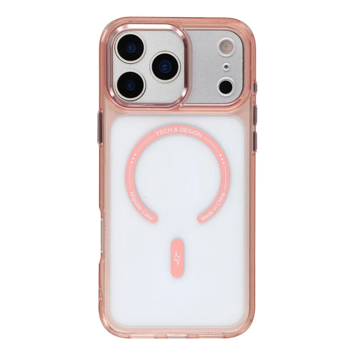 JAUCASE For iPhone 17 Pro Max Magnetic Case Shockproof TPU PC Phone Cover Compatible with MagSafe - Transparent Pink - 3
