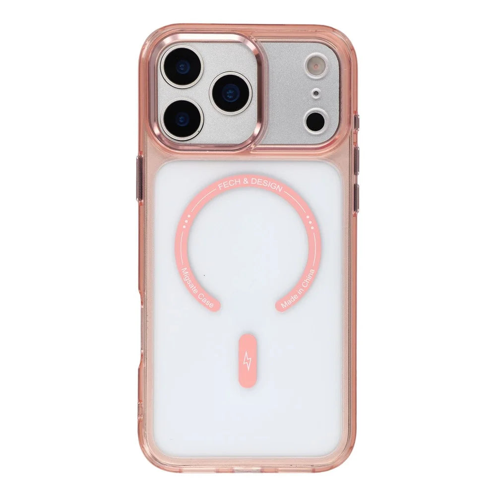 JAUCASE For iPhone 17 Pro Magnetic Case Shockproof TPU PC Phone Cover Compatible with MagSafe - Transparent Pink - 3