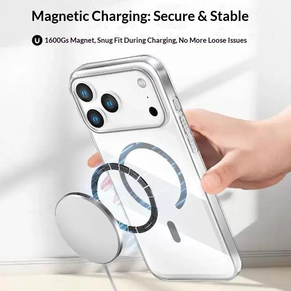 For iiPhone 17 Pro Clear Magnetic Case Hard PC Phone Protective Back Cover Compatible with MagSafe - Orange - 2