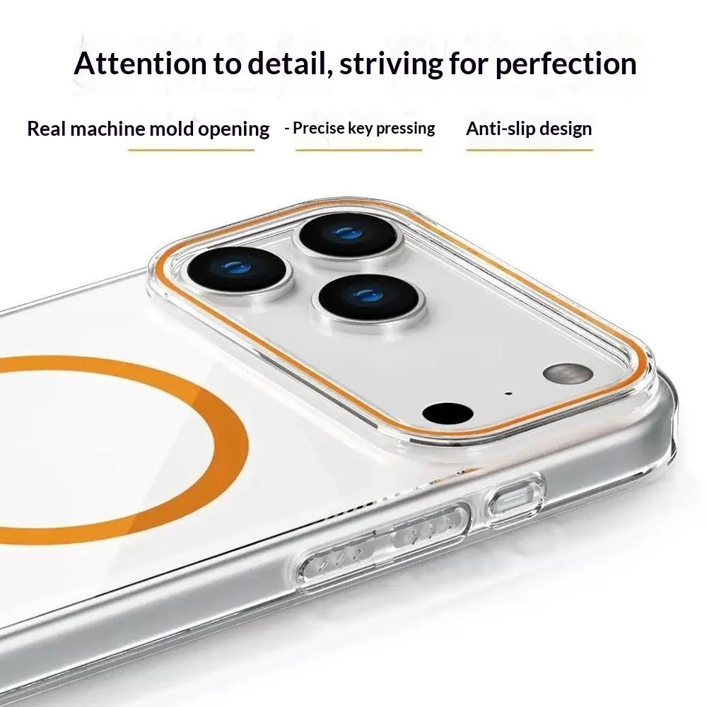 For iPhone 17 Pro Max Clear Magnetic Case Hard PC Phone Protective Back Cover Compatible with MagSafe - Orange - 3