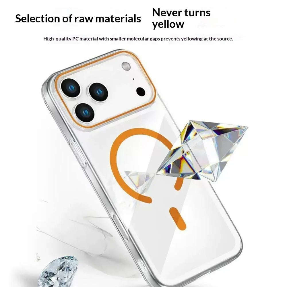 For iPhone 17 Pro Max Clear Magnetic Case Hard PC Phone Protective Back Cover Compatible with MagSafe - Orange - 4