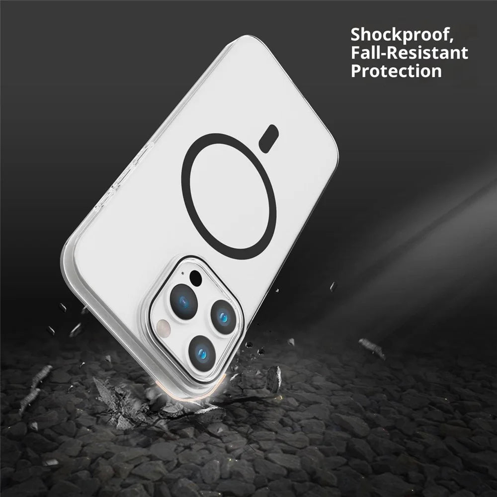 For iPhone 16 Pro Clear Magnetic Case Hard PC Phone Protective Back Cover Compatible with MagSafe - Blue - 6