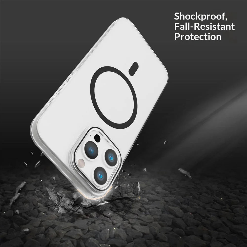 For iPhone 15 Pro Max Clear Magnetic Case Hard PC Phone Protective Back Cover Compatible with MagSafe - Black - 7
