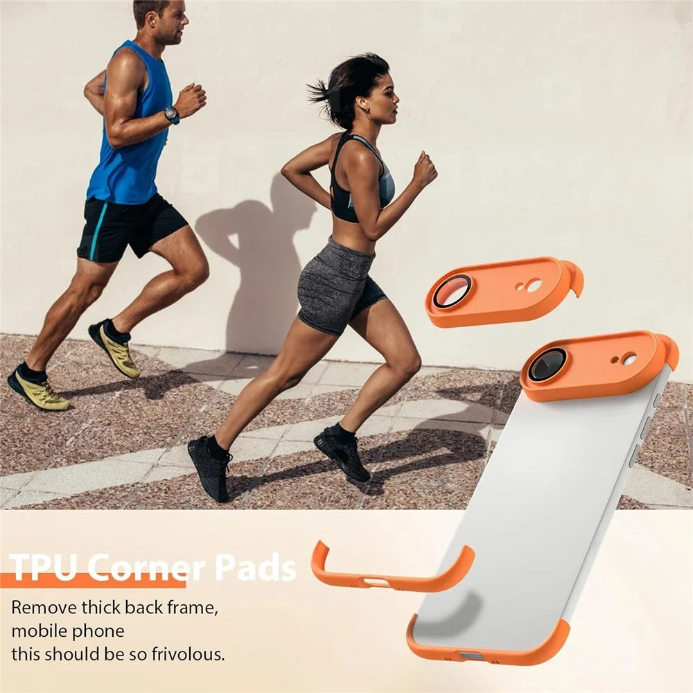 For iPhone Air Case Frameless Phone Corner Pad TPU Bumper Cover with Camera Lens Protector - Orange - 3