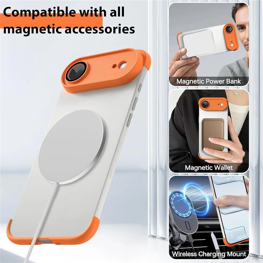 For iPhone Air Case Frameless Phone Corner Pad TPU Bumper Cover with Camera Lens Protector - Orange - 4