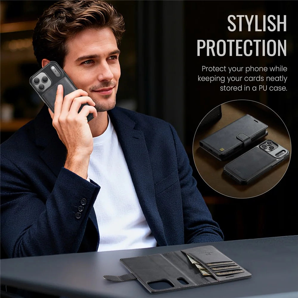 AUTSPACE A05 For iPhone 17 Pro Max Case Wallet Stand Detachable Leather Magnetic Phone Cover - Black - 4