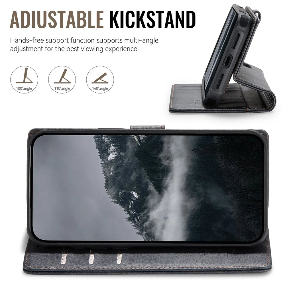 AUTSPACE A05 For iPhone 17 Pro Max Case Wallet Stand Detachable Leather Magnetic Phone Cover - Black - 6