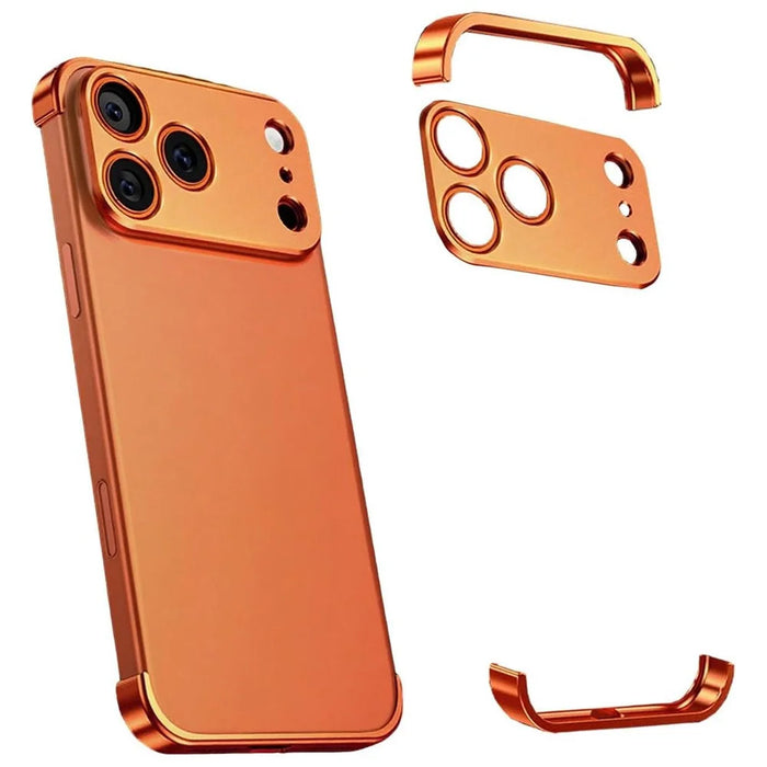 For iPhone 17 Pro Max Frameless Case Titanium Alloy Phone Corner Pad  Bumper Cover with Camera Lens Protector - Orange - 1