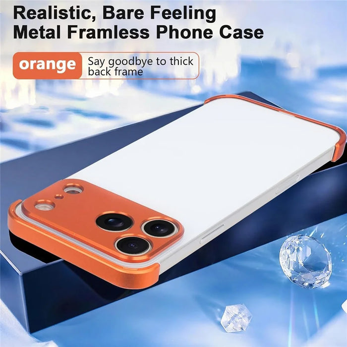 For iPhone 17 Pro Max Frameless Case Titanium Alloy Phone Corner Pad  Bumper Cover with Camera Lens Protector - Orange - 4