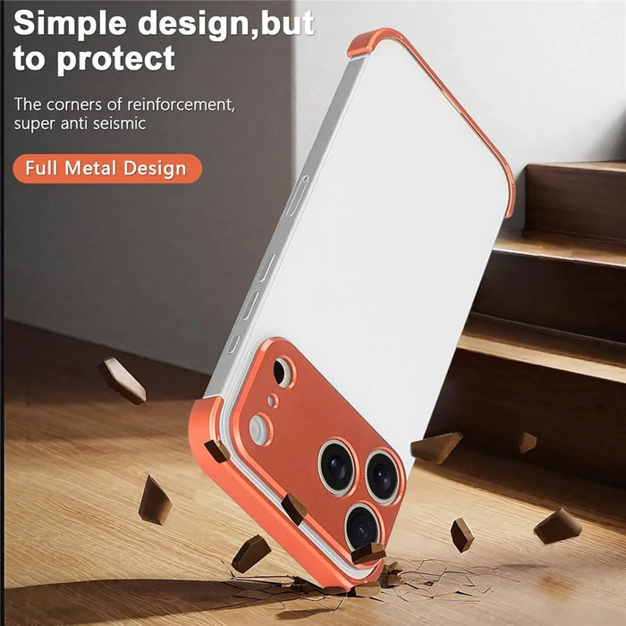 For iPhone 17 Pro Max Frameless Case Titanium Alloy Phone Corner Pad  Bumper Cover with Camera Lens Protector - Orange - 5