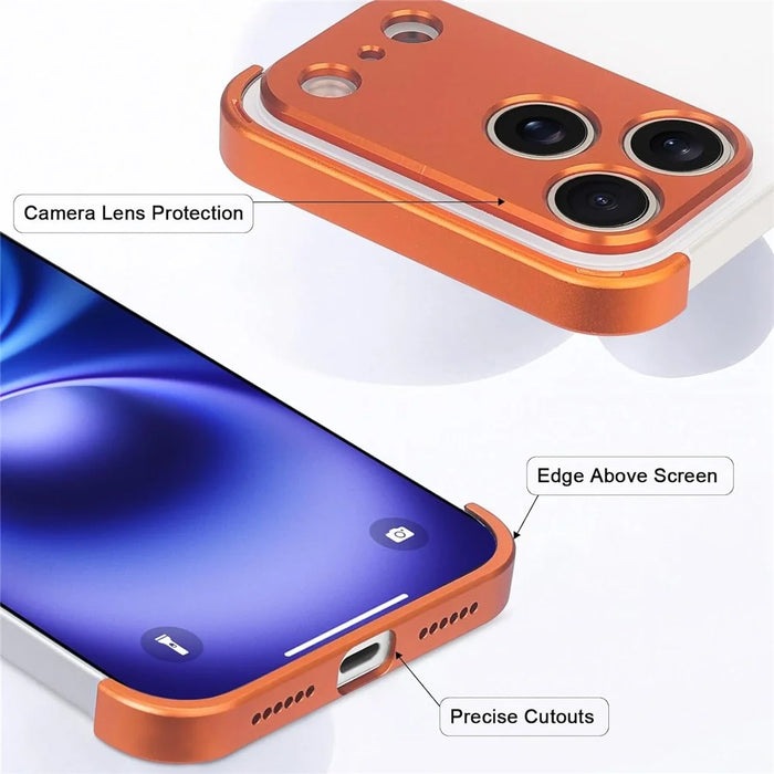 For iPhone 17 Pro Max Frameless Case Titanium Alloy Phone Corner Pad  Bumper Cover with Camera Lens Protector - Orange - 6