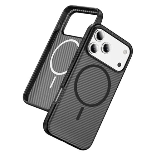 For iPhone 18 Pro Max / 17 Pro Max Magnetic Case Carbon Fiber Texture PC + TPU Anti-Slip Phone Cover Compatible with MagSafe - Black - 1