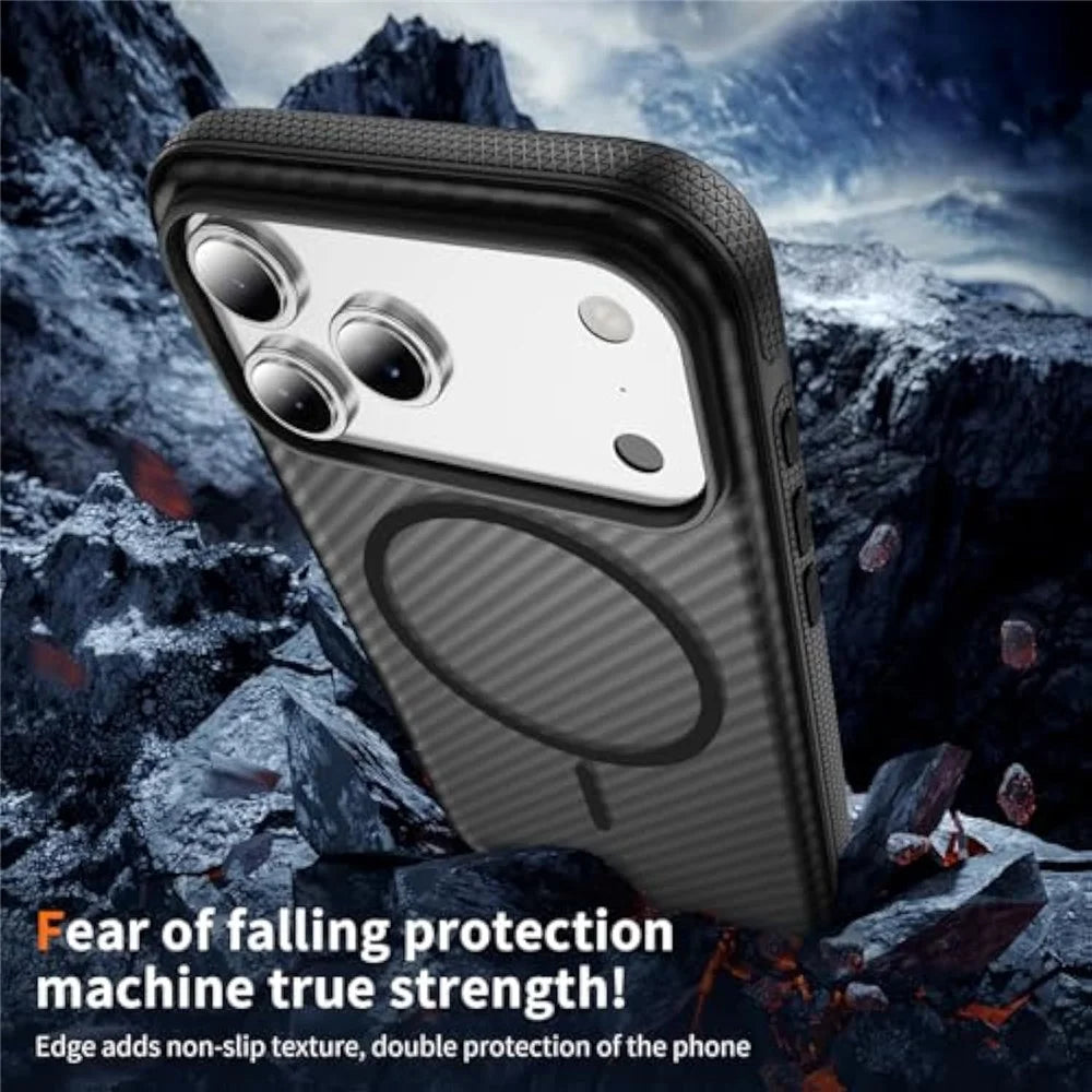 For iPhone 18 Pro Max / 17 Pro Max Magnetic Case Carbon Fiber Texture PC + TPU Anti-Slip Phone Cover Compatible with MagSafe - Black - 3