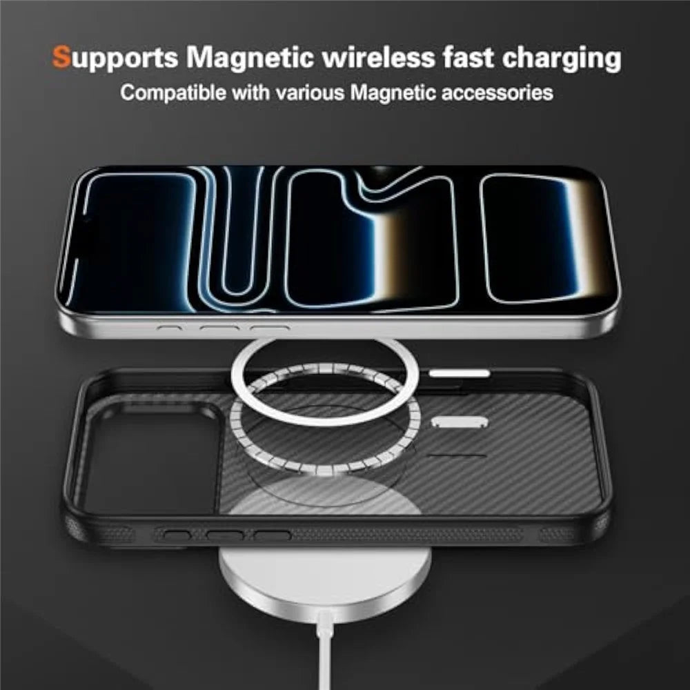 For iPhone 18 Pro Max / 17 Pro Max Magnetic Case Carbon Fiber Texture PC + TPU Anti-Slip Phone Cover Compatible with MagSafe - Black - 5