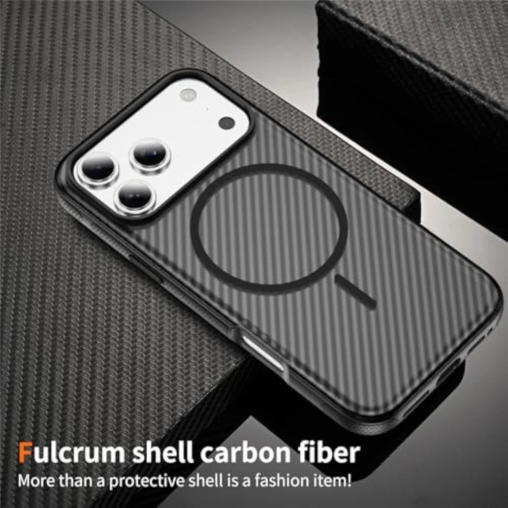 For iPhone 18 Pro Max / 17 Pro Max Magnetic Case Carbon Fiber Texture PC + TPU Anti-Slip Phone Cover Compatible with MagSafe - Black - 7